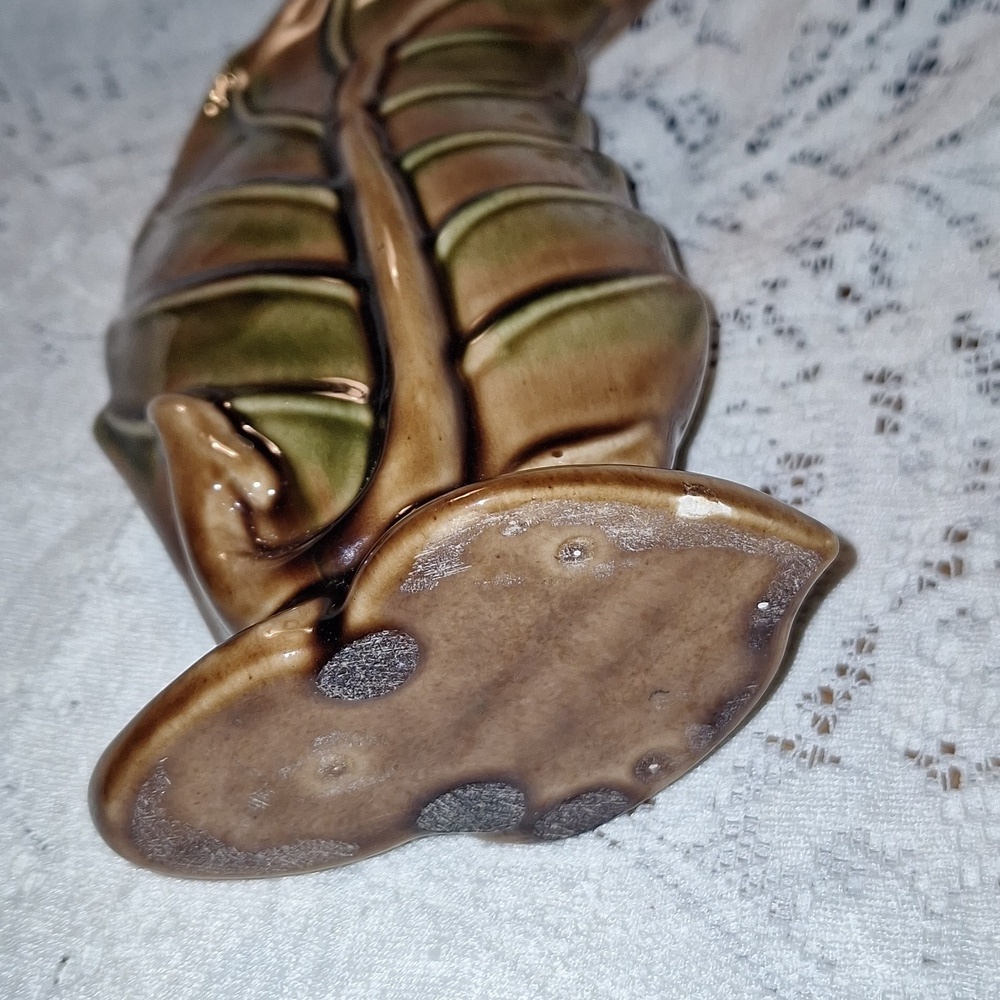 Royal Haeger Brown 6 1/4" Leaf Glazed Ceramic Vintage Vase Planter Labeled - Picture 5 of 5